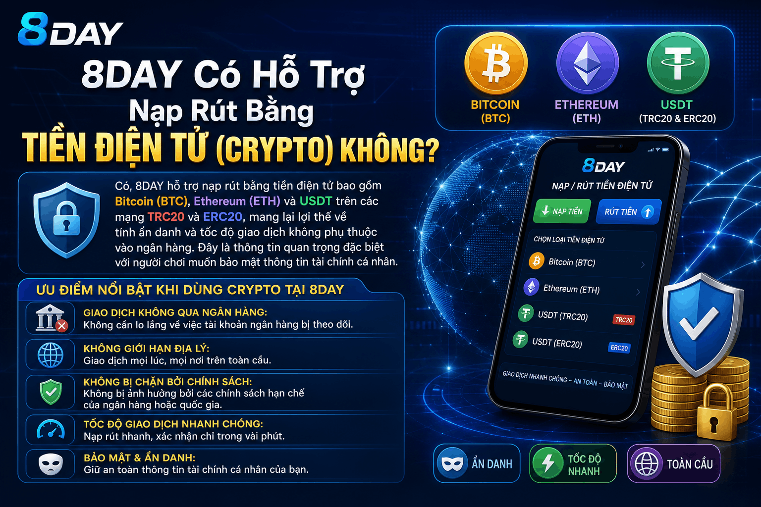 8DAY Có Hỗ Trợ Nạp Rút Bằng Tiền Điện Tử (Crypto) Không?